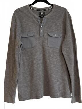 Rock & Republic Long Sleeve Henley Shirt with Chest Pockets Men's L